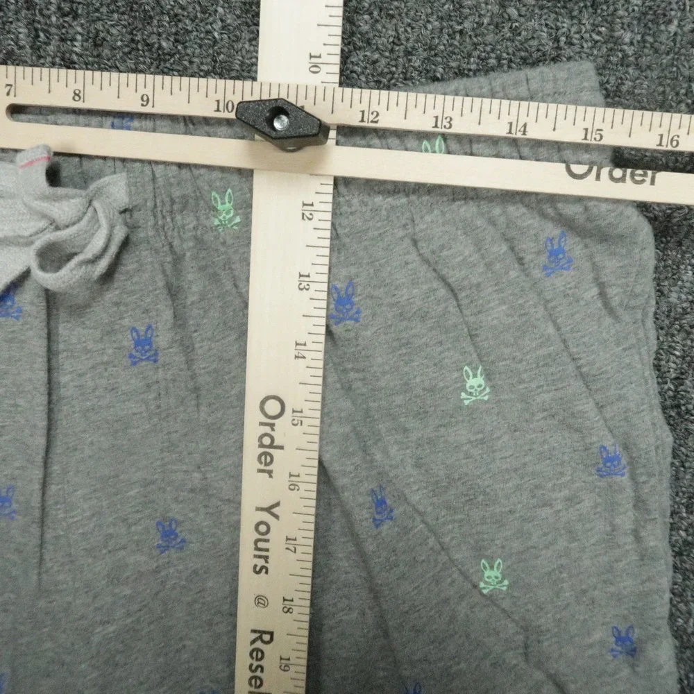 Psycho Bunny Pants Mens Medium Gray Print All Over Sleepwear Pockets Lightweight